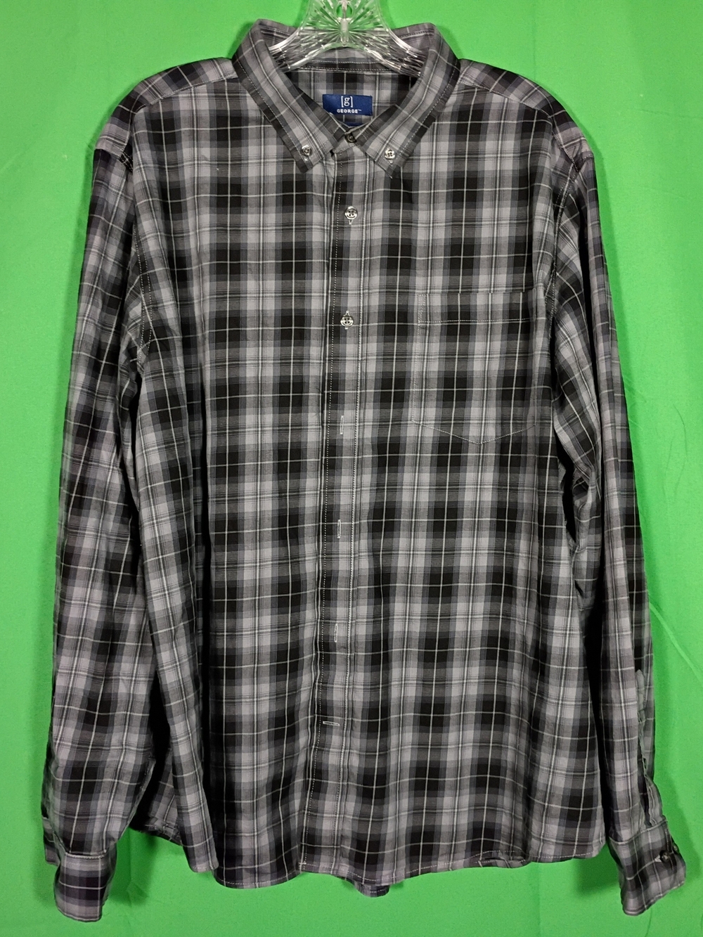 George Mens Gray Flannel Shirt Size XL 46-48 Classic Fit Button Up